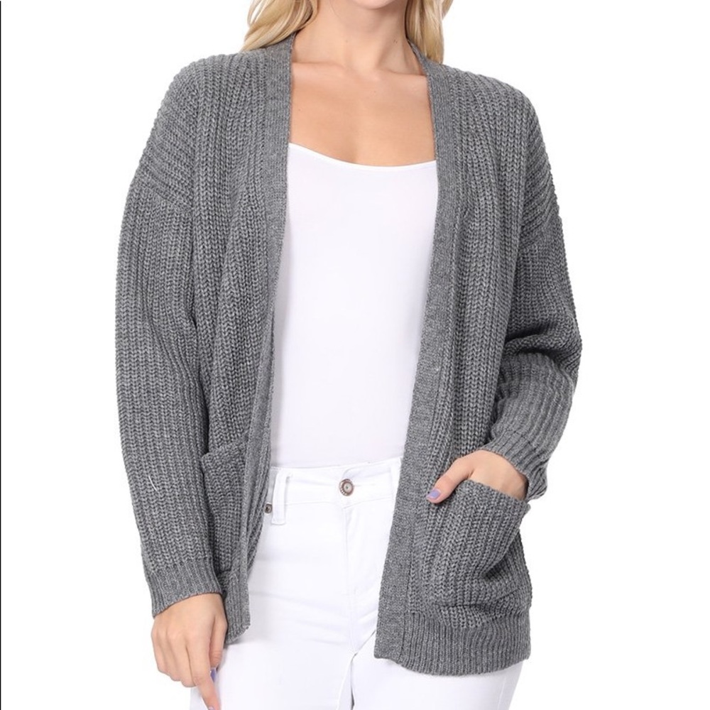 Pink Rose Gray Sweater Cardigan